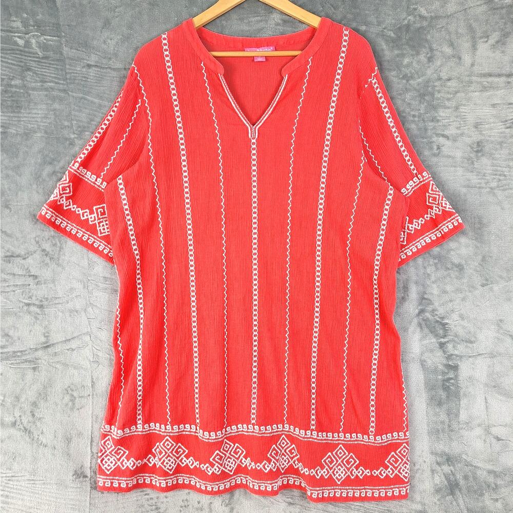 Womens Dress 2X‎ Boho Chic Embroidered Gauzy Hippie Festival Cottagecore Tunic
